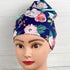 Navy Spring Floral Updo Scrub Cap